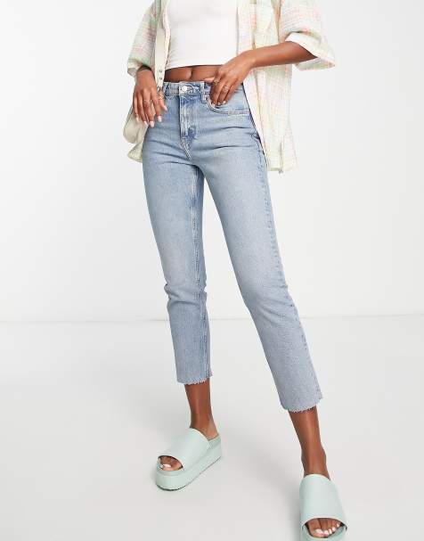 Topshop – Gerade geschnittene Jeans in Bleichwaschung mit mittelhohem Bund, verkürzter Beinlänge und unversäubertem Saum - view 1