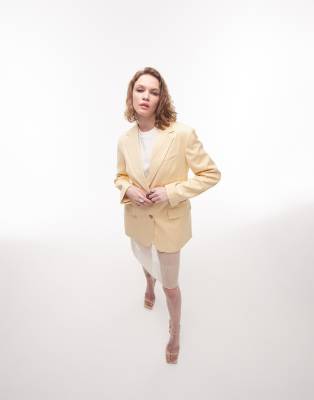 Topshop - Gerade geschnittener Blazer in hellem Strohgelb, Kombiteil