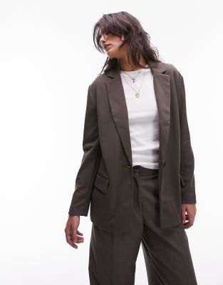 Topshop - Gerade geschnittener Blazer in Khaki aus Twill-Jersey-Grün