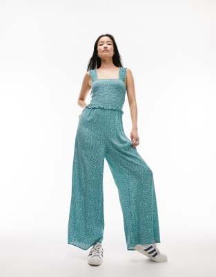 Topshop - Geraffter Jumpsuit mit Blumenprint-Bunt