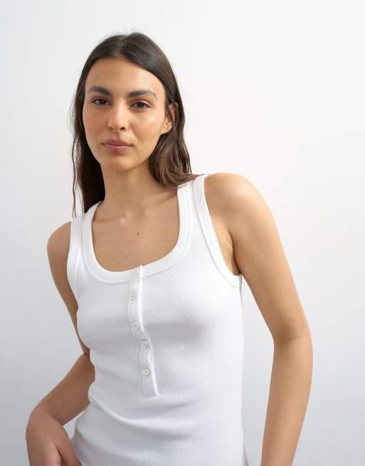 Topshop - Geribbeld hemdje met knopen in wit, 4 van 4