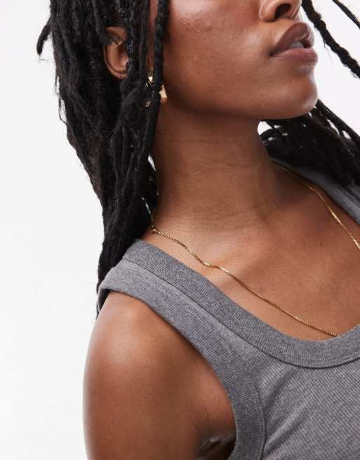 Topshop - Geribbeld hemdje met lage ronde hals in gemêleerd donkergrijs, 3 van 4