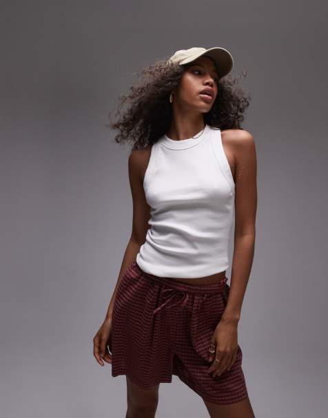 Topshop - Geribbeld hemdje met racer hals in wit - view 1