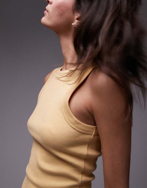 Topshop - Geribbeld racer hemdje in geel, 3 van 4