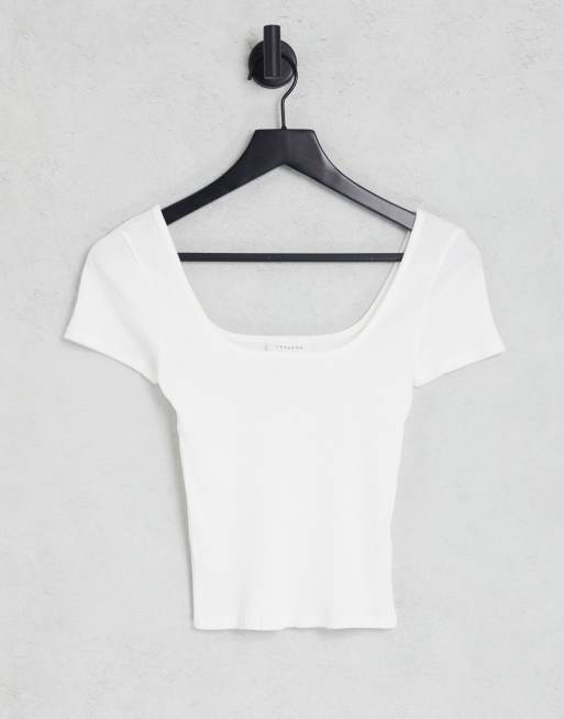 Topshop - Geribbeld T-shirt met vierkante hals in wit