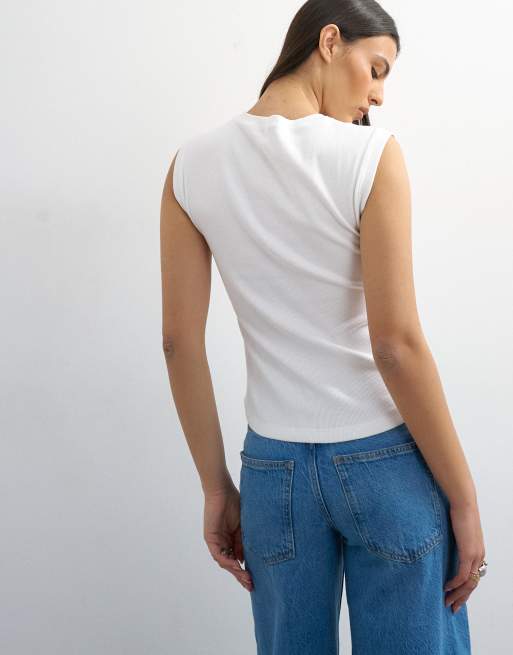 Topshop - Geribbelde boyfriend tanktop in wit, 4 van 4