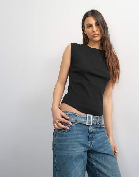 Topshop - Geribbelde boyfriend tanktop in zwart - view 1