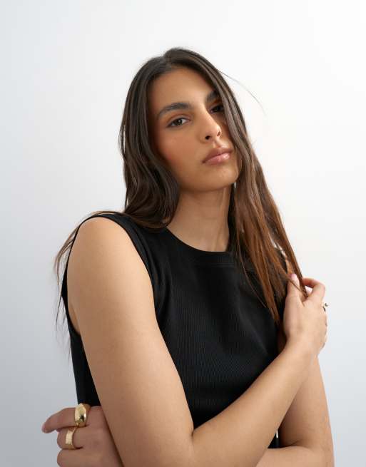 Topshop - Geribbelde boyfriend tanktop in zwart, 3 van 4