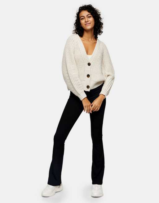Topshop - Geribbelde flare-broek in zwart, 3 van 4