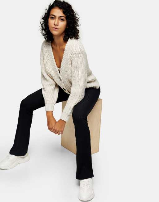 Topshop - Geribbelde flare-broek in zwart, 4 van 4