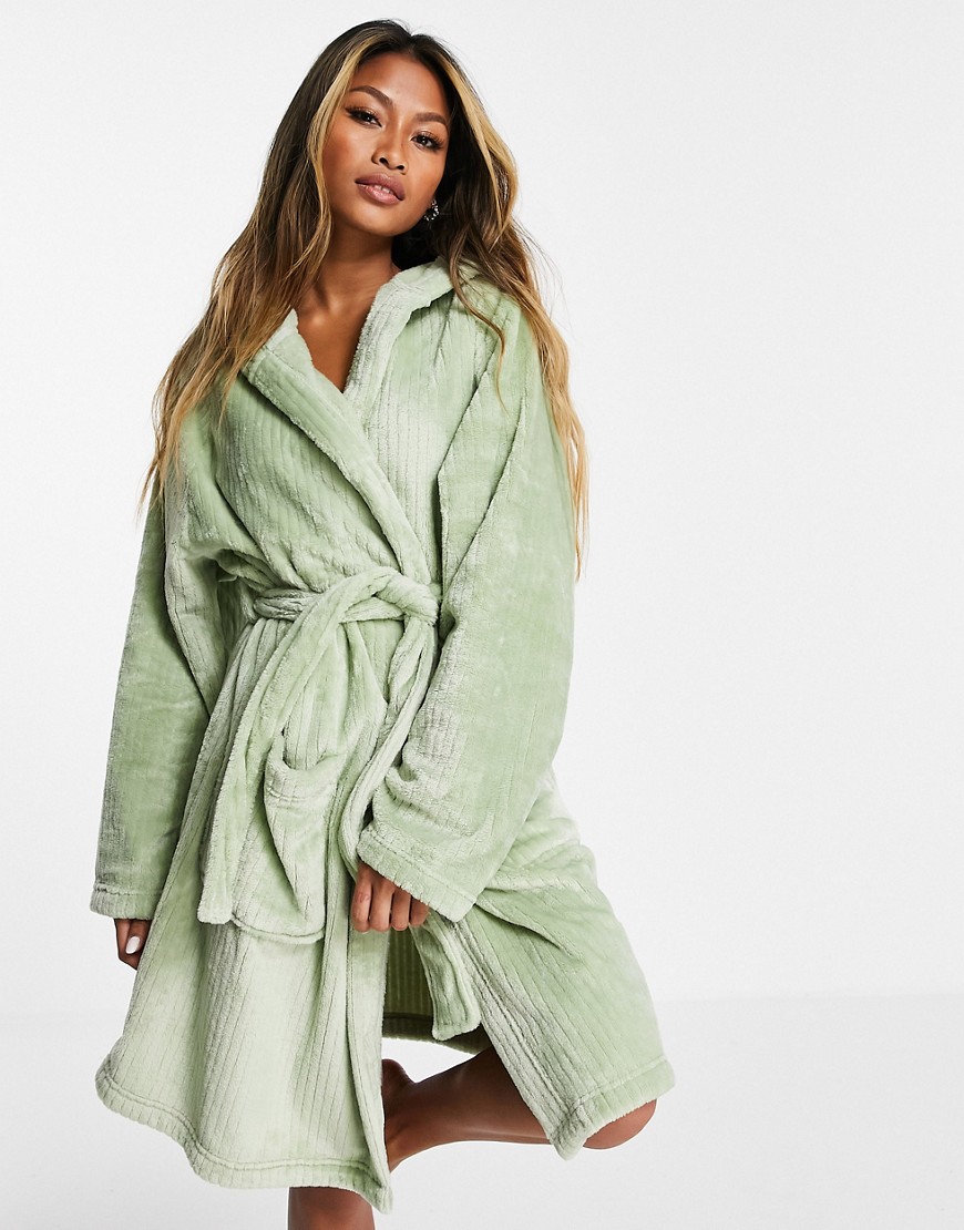 Topshop - Geribbelde raglan badjas met capuchon-Groen