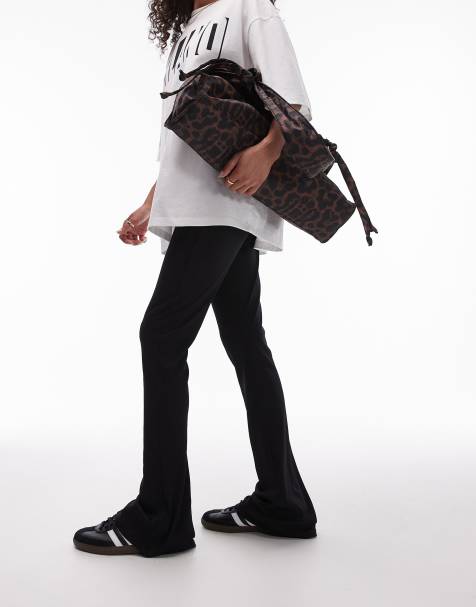 Topshop - Geribbelde skinny flare-broek in zwart - view 1