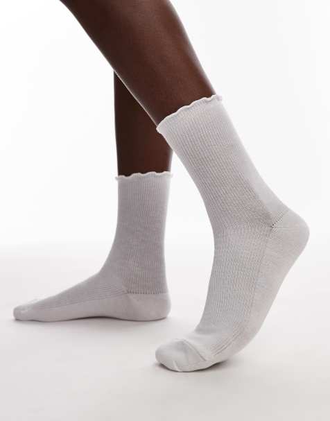 Topshop - Geribbelde sokken met ruches in wit - view 1