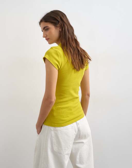 Topshop - Geribbelde top met uitsnijding in chartreuse, 4 van 4