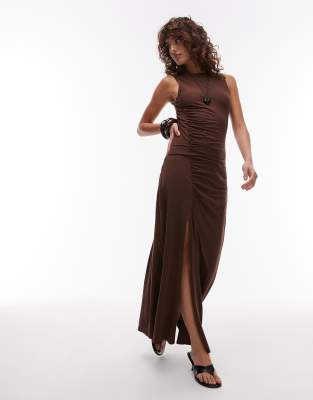 Topshop - Gerimpelde maxi jurk in chocoladebruin - view 1