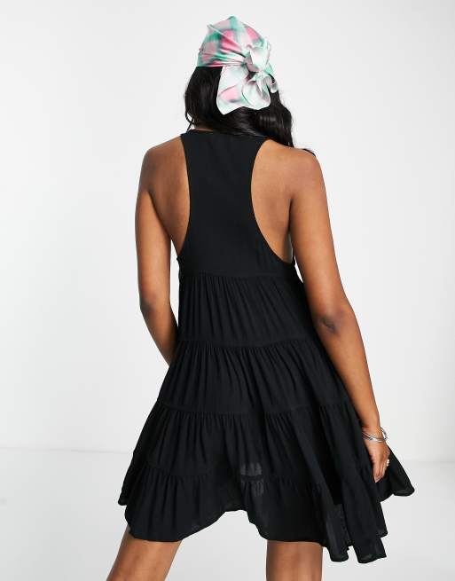 Topshop - Gerimpelde mini-jurk met knoopjes in zwart, 2 van 4