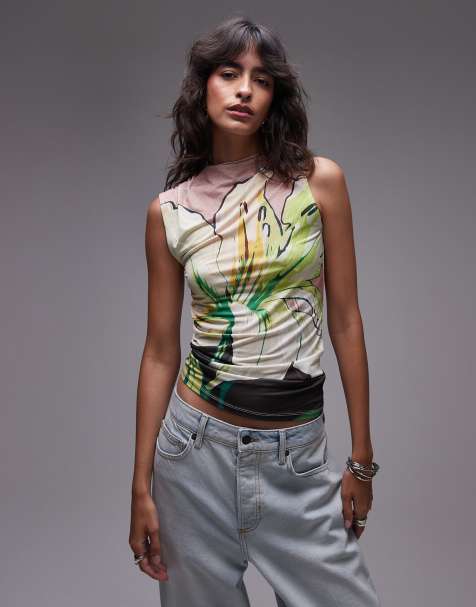 Topshop - Gerimpelde tanktop van microvezel met bloemenprint in multi - view 1