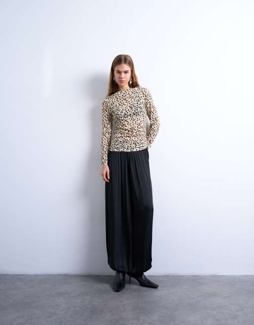 Topshop - Gerimpelde top met lange mouwen en dierenprint, 2 van 4