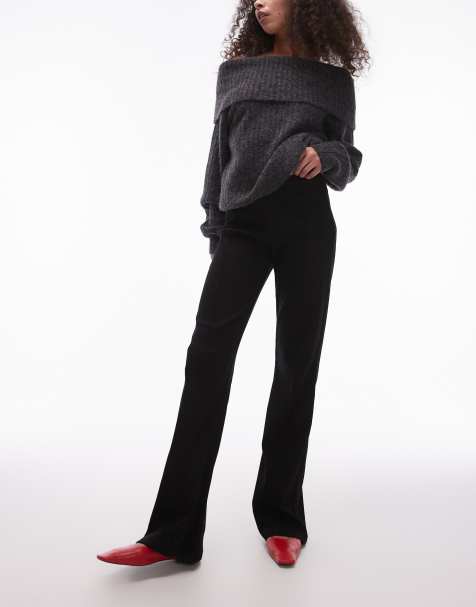 Topshop – Gerippte Hose in Schwarz mit Biesen und geradem Bein - view 1