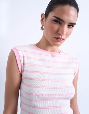 Topshop - Geripptes Boyfriend-Tanktop in Rosa gestreift