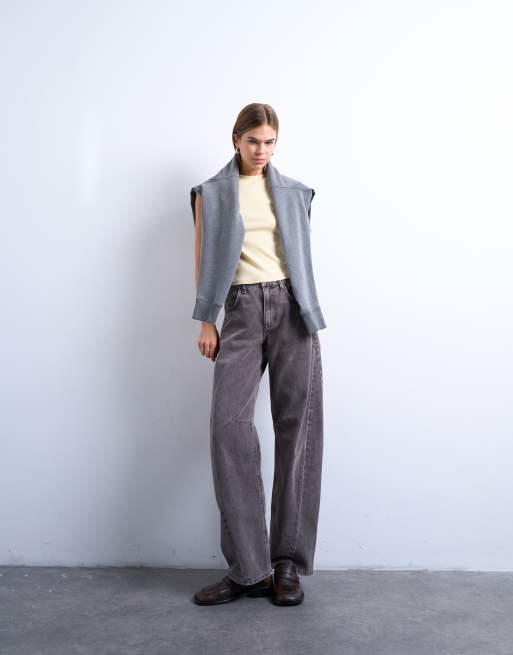 Topshop – Geripptes, figurbetontes T-Shirt in Buttermilchweiß mit abgerundetem Saum, 3 von 4