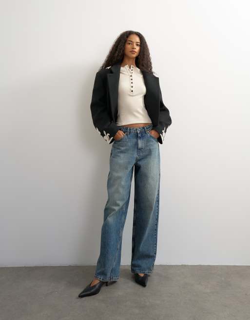 Topshop geripptes Henley mit Knopfleiste in Beige, 3 von 4