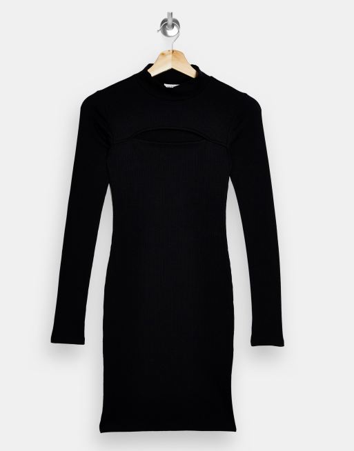 Topshop – Geripptes Minikleid mit langen Ärmeln in Schwarz, 4 von 4
