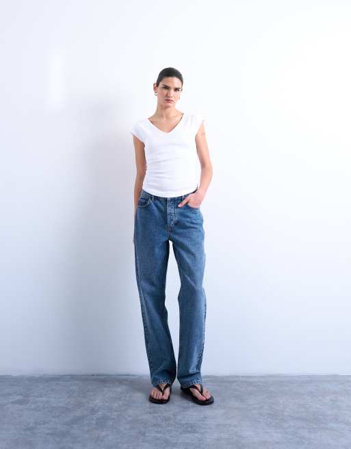 Topshop – Geripptes Tanktop in Weiß mit V-Ausschnitt und Flügelärmeln, 3 von 4