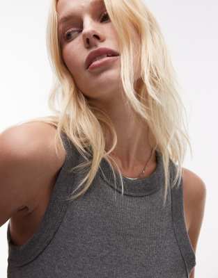 Topshop - Geripptes Trägershirt in Anthrazit meliert mit Ringerrücken-Grau
