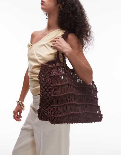 Topshop - Gerry - Borsa a mano intrecciata color cioccolato - view 1