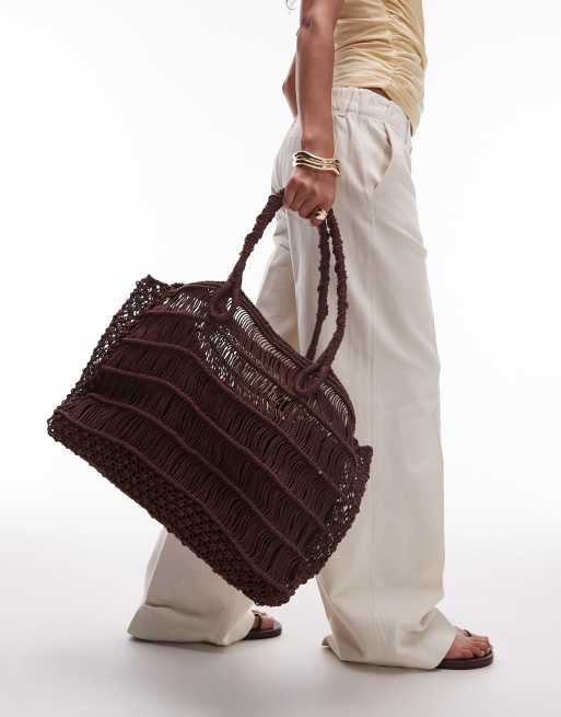 Topshop Gerry grab weave bag in chocolate, 3 of 4