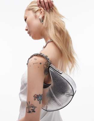 Topshop Topshop Gerry structured grab bag with chain handle in silver