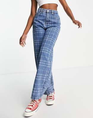 Topshop - Geruite baggy jeans in middenblauw | ASOS