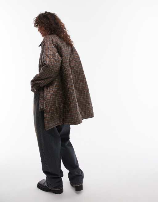 Topshop - Geruite lange jas van Nylon met corduroy kraag, 2 van 4