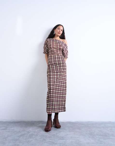 Topshop - Geruite maxi rok van mesh met aangerimpeld detail - view 1