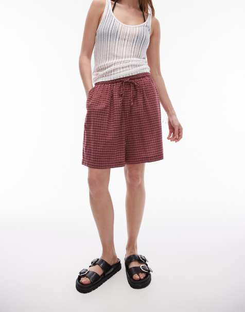 Topshop - Geruite strand surfshort in bordeauxrood - view 1