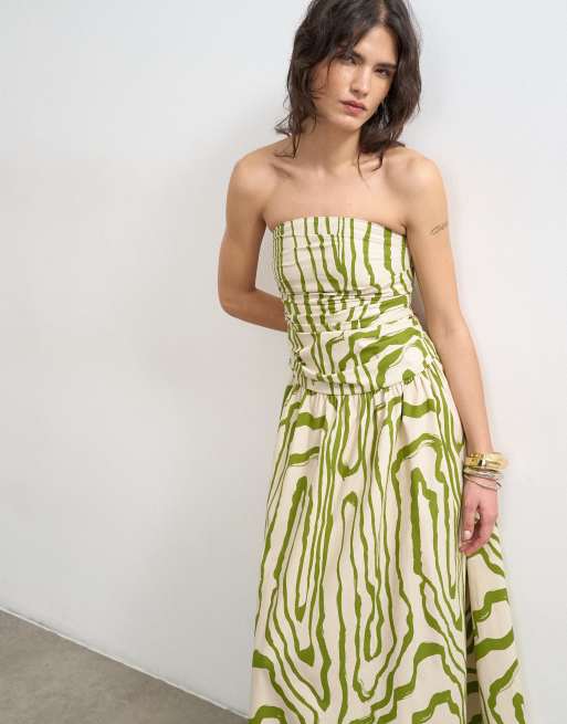 Topshop - Gesmokte midi bandeau-jurk in strepen, 2 van 4