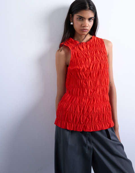 Topshop - Gesmokte tanktop in rood - view 1