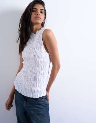 Topshop - Gesmoktes Tanktop in Weiß