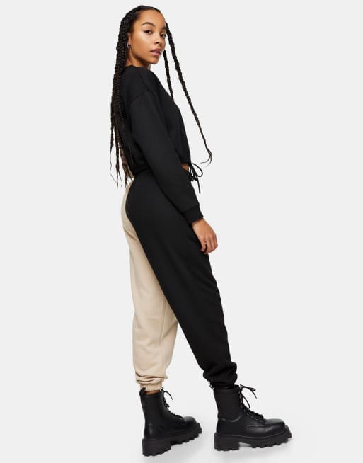 Topshop - Gespleten joggingbroek in zwart en stone, deel van co-ord set, 2 van 4