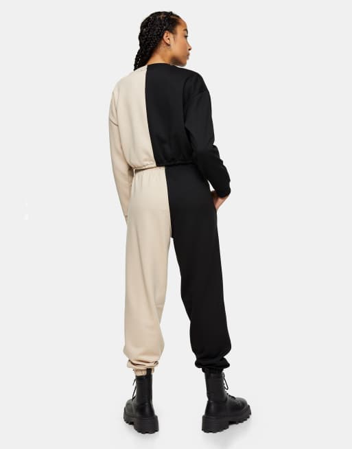 Topshop - Gespleten joggingbroek in zwart en stone, deel van co-ord set, 3 van 4