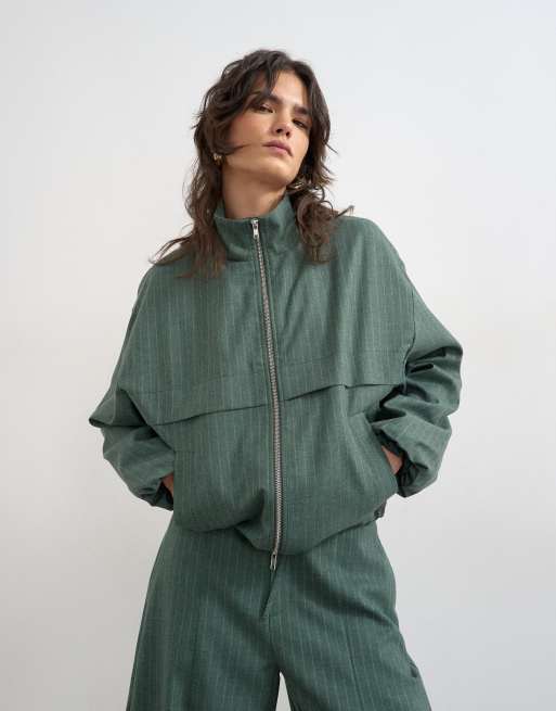 Topshop - Gestreepte co-ord set met opstaande boord in groen, 2 van 2