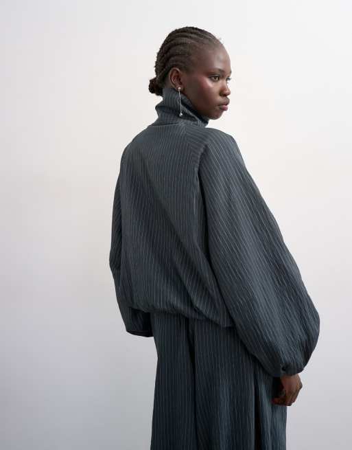Topshop - Gestreept jack van modal met rits in marineblauw, deel van co-ord set, 5 van 5
