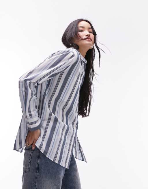 Topshop - Gestreept overhemd in multi blauw 