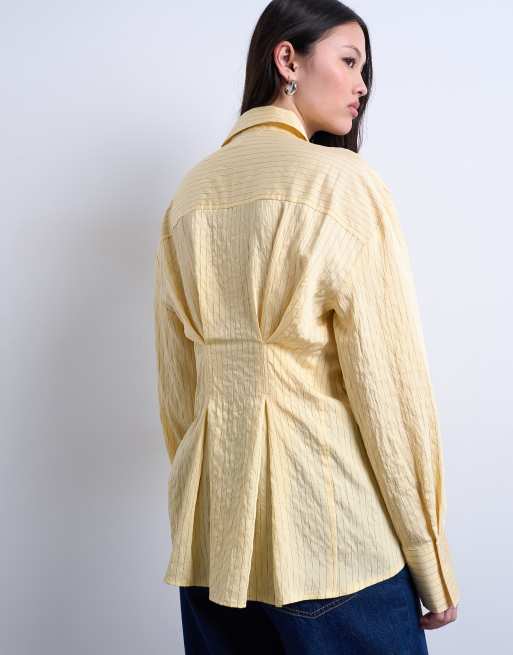 Topshop - Gestreept overhemd met asymmetrische knoopbies in geel, 4 van 4
