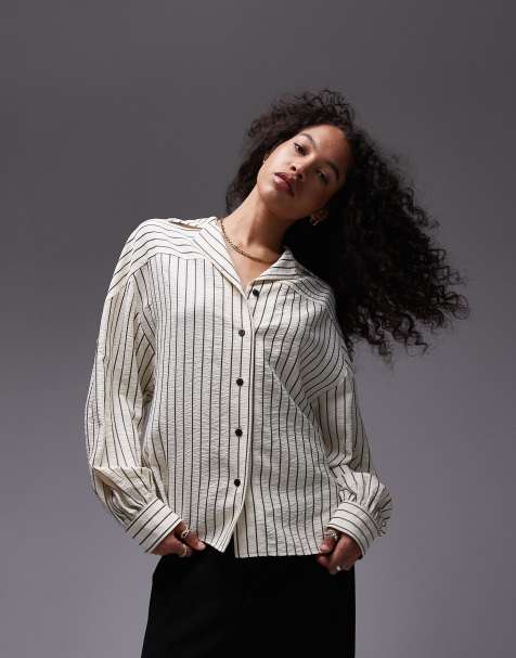 Topshop - Gestreept overhemd met textuur en naaddetail in zwart-wit - view 1