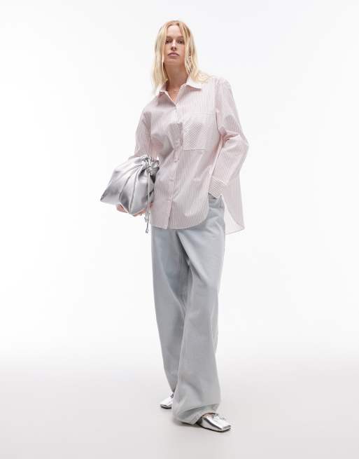 Topshop - Gestreept overhemd met zakdetail in rood en wit, 2 van 4