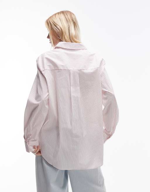 Topshop - Gestreept overhemd met zakdetail in rood en wit, 4 van 4