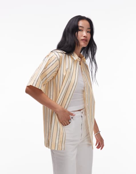 Topshop - Gestreept resort overhemd van popeline in lichtgeel - view 1