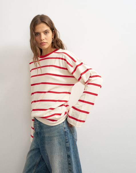Topshop gestreept skater-T-shirt met naden - view 1